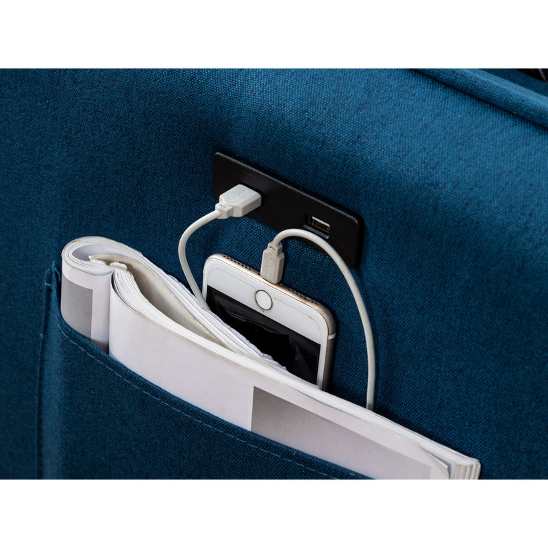 Méridienne modulaire bleue avec coussins - revêtement en lin, pieds en bois massif, sièges rembourrés de mousse, réversible, profondeur de siège de 20 po, pochette pour tablette, hauteur de 17 po, 4 coussins décoratifs, ressorts ensachés 70 po