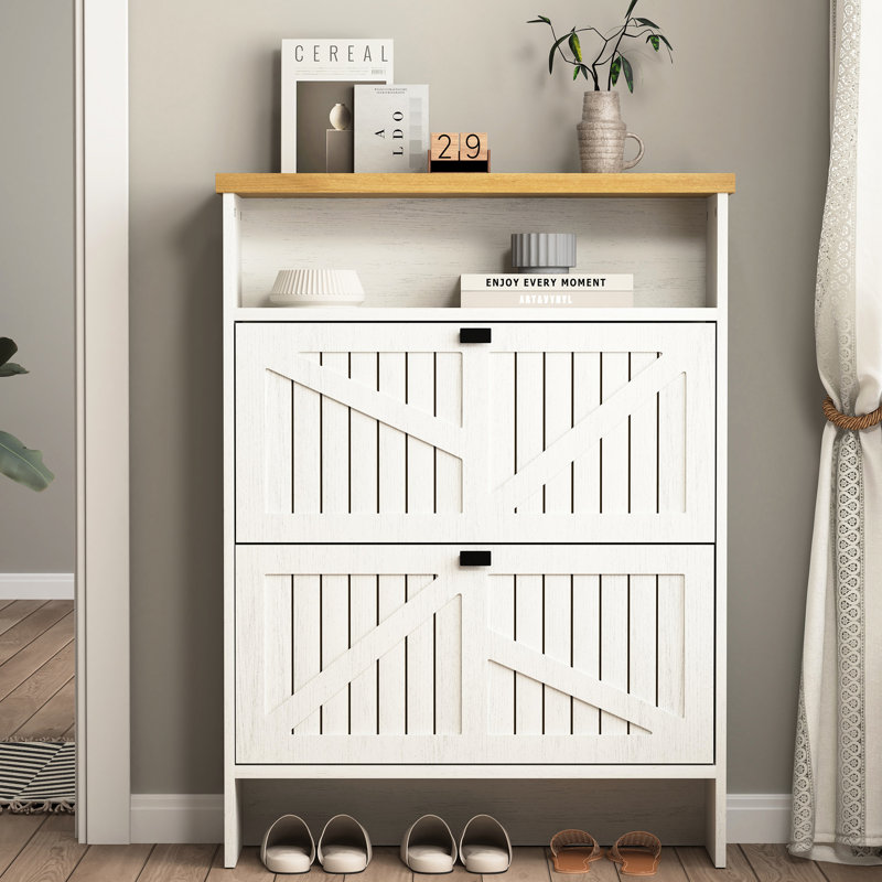 Cabinet Armoire à chaussures blanche minimaliste à quatre couches, 31,5 x 9,5 x 42,3 pouces, première couche multi-usage, assemblage rapide