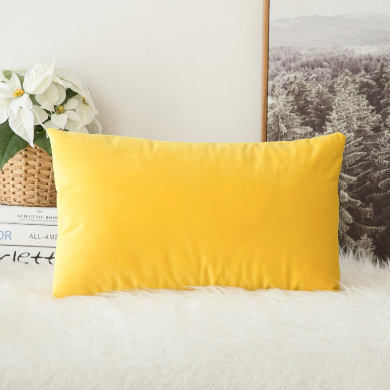 Housse de coussin en velours uni, Rouge, H 12 po x l 20 po