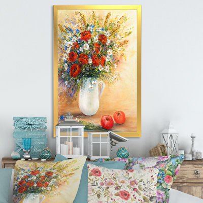 Bouquet de fleurs rouges et blanches - Illustration de toile traditionnelle