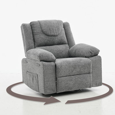 Oversized Nursery Recliner Chair with 360° Swivel, Massage & Heating, Single Sofa for Living Room/Bedroom