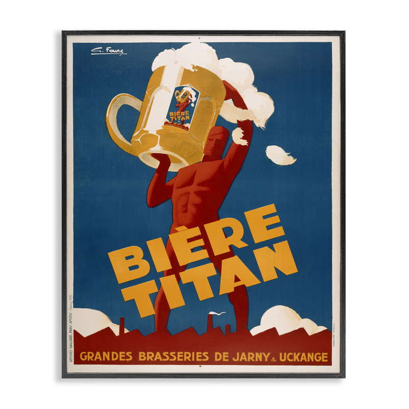 Publicité sur la bière antique, giclée, conception de Marcus Jules, H 14 po x l 11 po, Giclée encadrée noir minuit