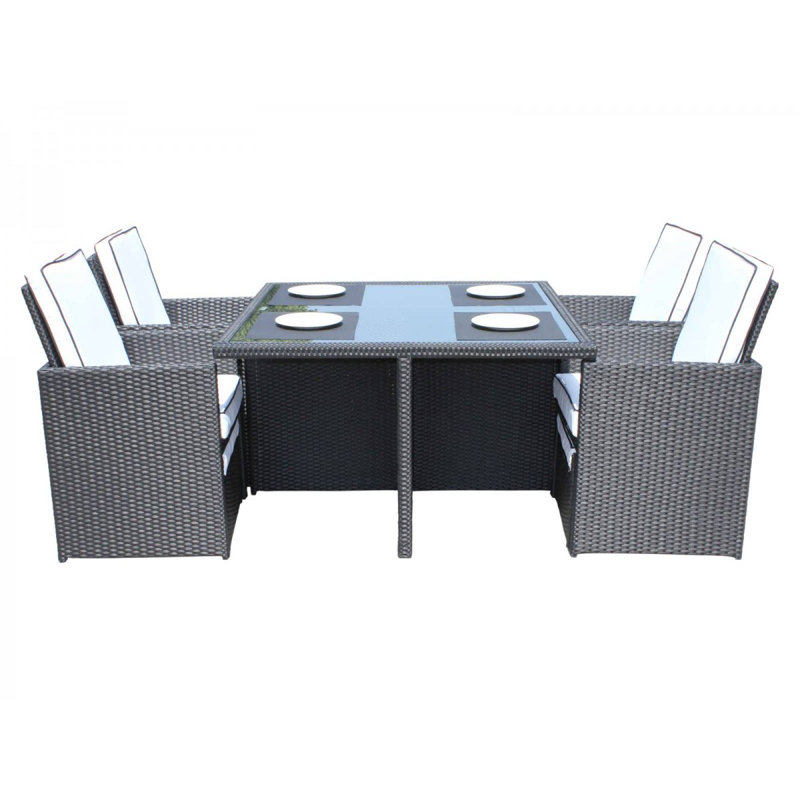 Wren 4 - Person Patio Dining Set with Square Table , Cushions Included, Black/Vanilla