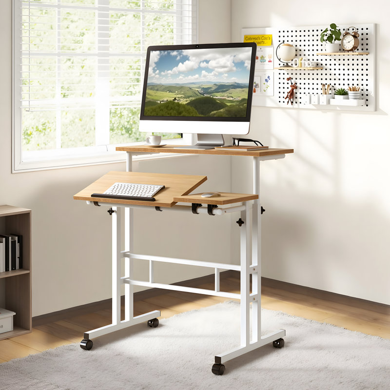 Normia Mobile Standing Desk With Wheels, Height Adjustable Stand Up Laptop Desk,  Sit-Stand Desk With Tiltable Top, Portable Rolling Computer Desk For Home Office