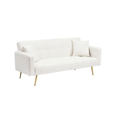 Beige 71.7 - Inch Fleece Bed For Main Living Space, Two Throw Pillows, And Design Primary Room, Pillows Relaxation, Metal Leg Support