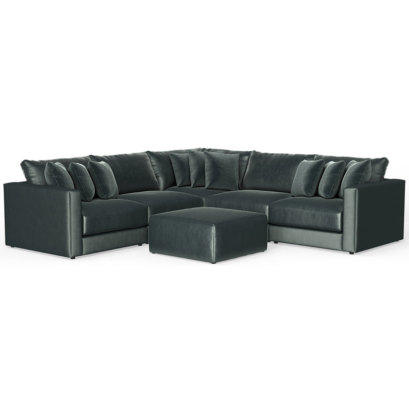 Canapé modulaire très profond avec repose-pieds assorti cinq pièces Rondale, Mélange de polyester vert