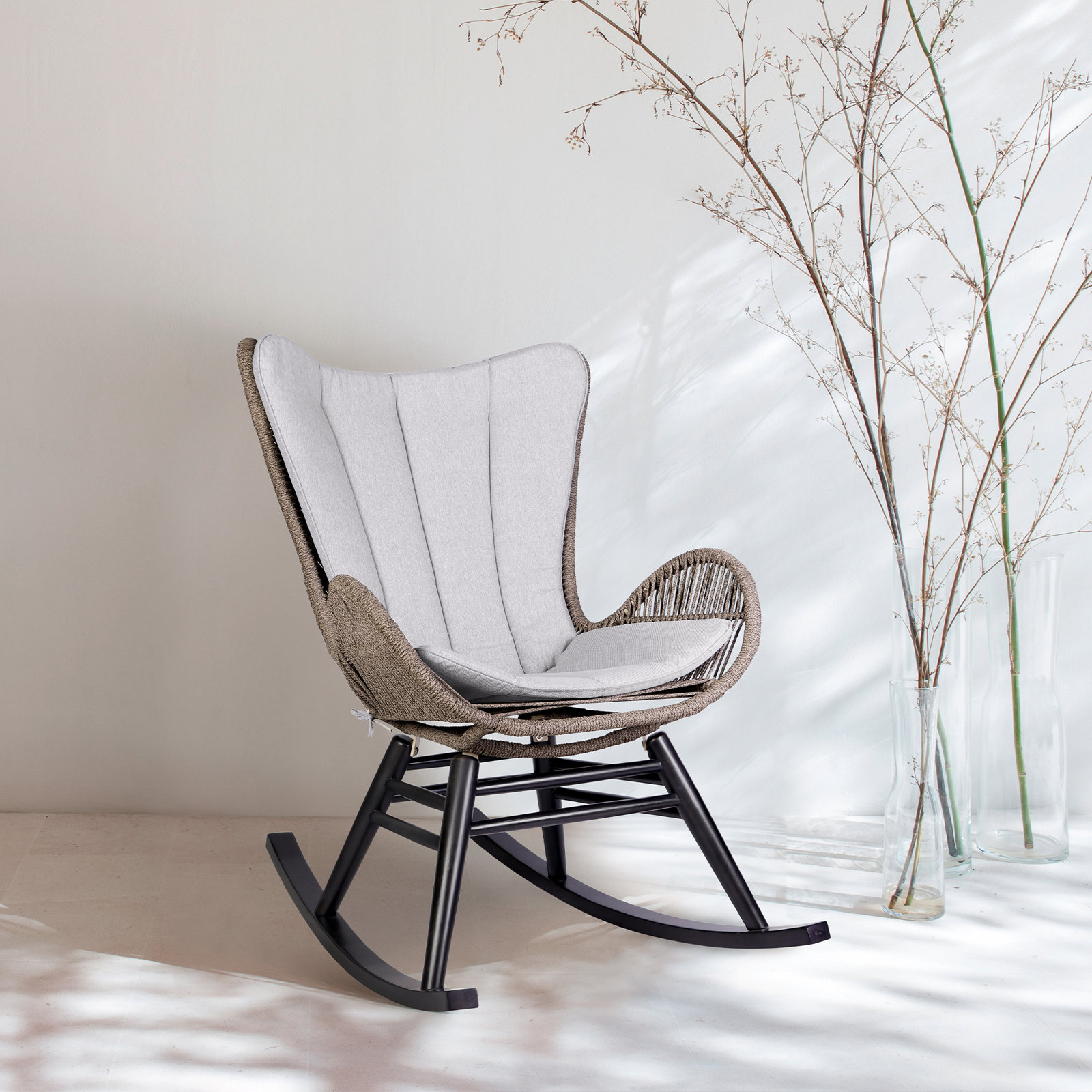 Cabane Eucalyptus Patio Rocking Chair, Gray/Black