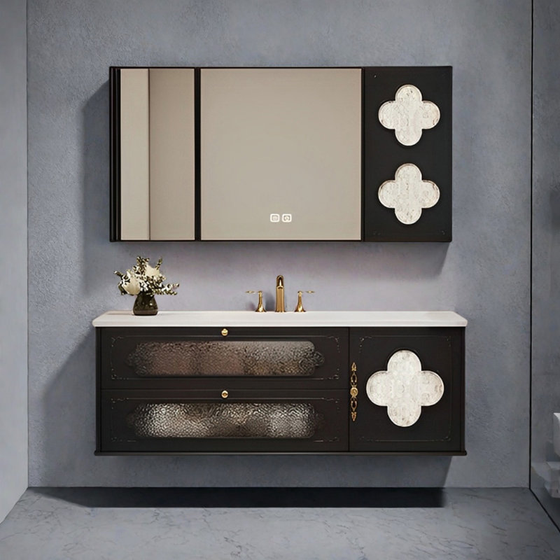Armoire de salle de bain style français de luxe, Noir, noir, noir, noir