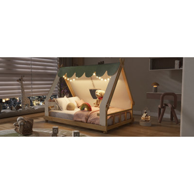 Lits taille haute Adventure, bois MDF blanc, style forêt pour jouer