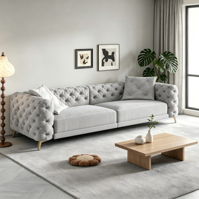 97.7" Modern Convertible Sleeper Sofa Bed, 4-Seater Button Tufted Velvet Sofa Couch with Movable Ottoman