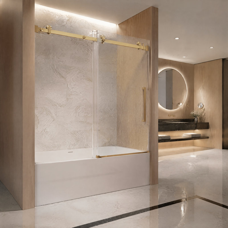 Porte de douche coulissante simple réglable sans cadre 56-60 "H 60", verre trempé anti-déflagrant de 6 mm d'épaisseur, rail carré épais et poignée en acier inoxydable brossé anti-ternissure