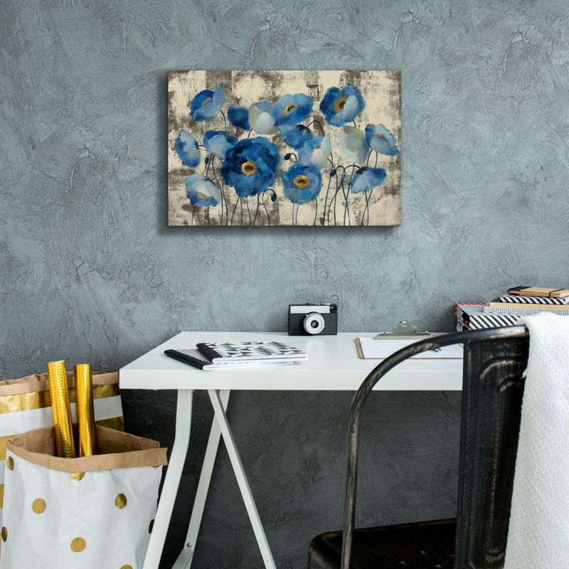 "Epamar Graffiti" Aquamarine Floral "par Silvia Vassileva, art mural sur toile, 18 po x 12 po, H 12 po x l 18 po