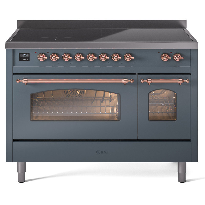 ILVE Nostalgie II Series 48 inch Induction Range with 6 Induction Elements (Glass Door), Blue Grey/Copper