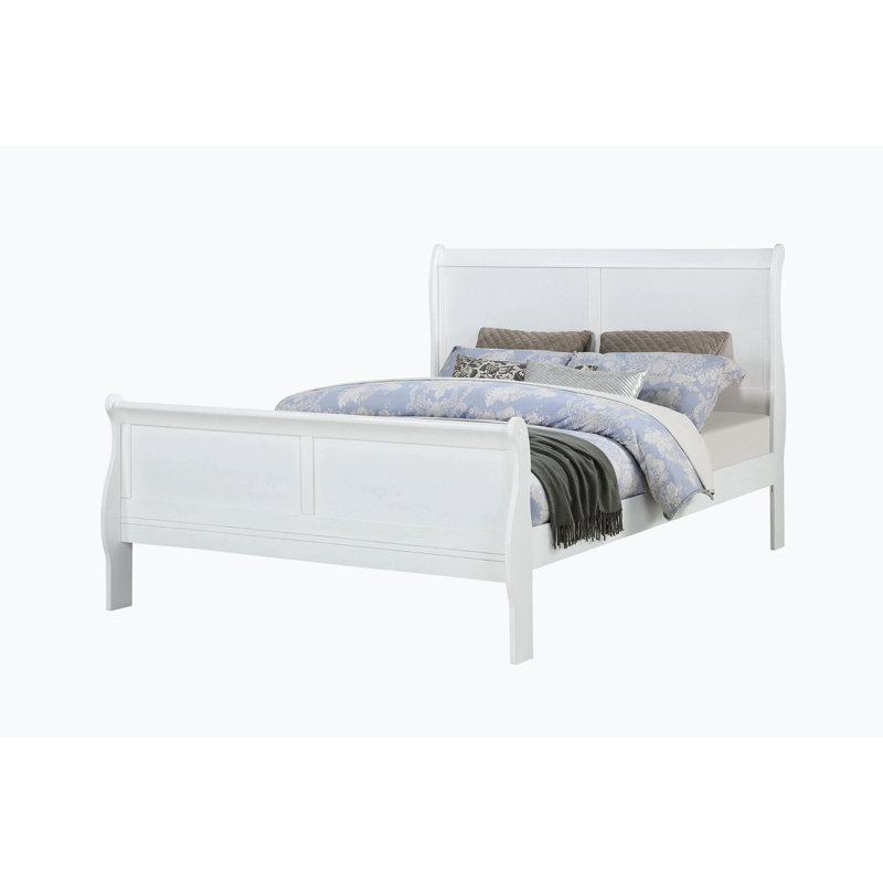 Modern Design Sleigh Bed Frame With Headboard Wooden Bed Frame With Headboardroom Furniture, Queen, White