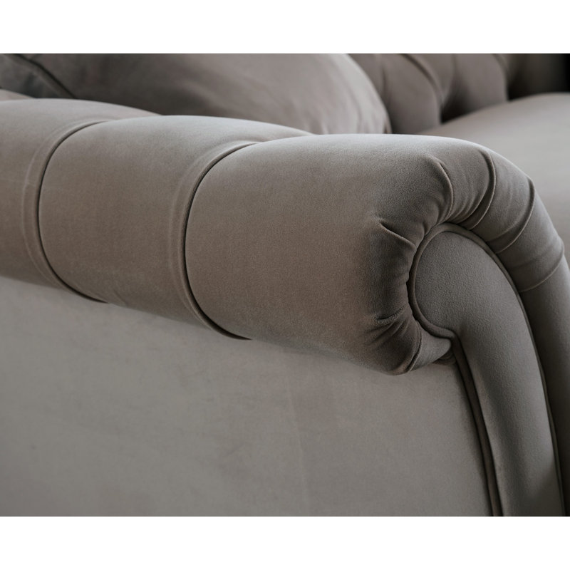 Earl Luxury Velvet Upholstered Chesterfield Style Armchair, Grey