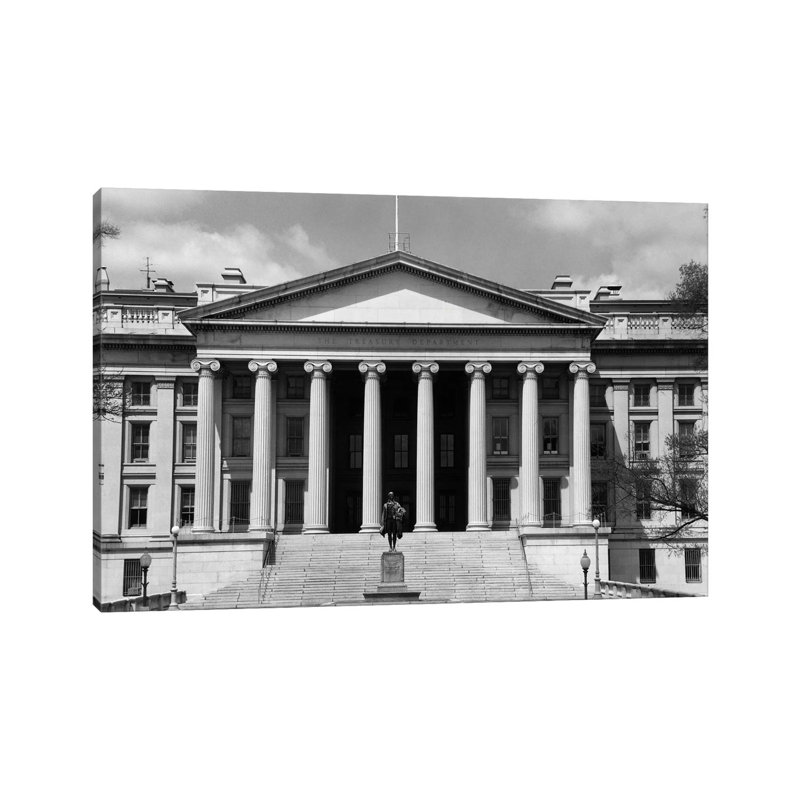 1950s-1960s Front Of The Treasury Building Washington DC USA by Vintage Images - Wrapped Canvas Gallery-Wrapped Canvas Giclée