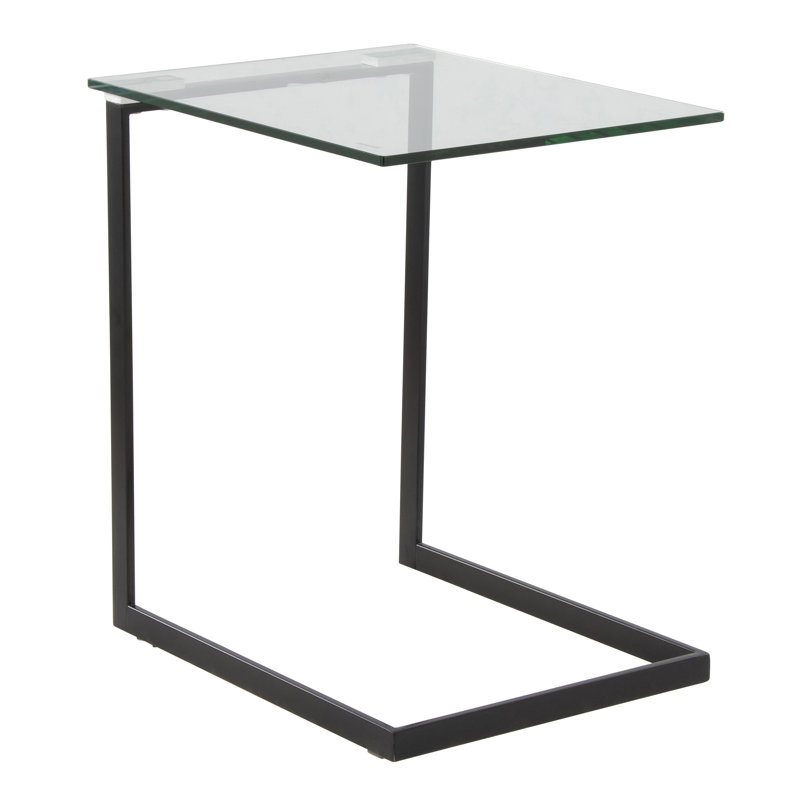 Elsner Tempered Glass C-Shaped Metal End Table, Black