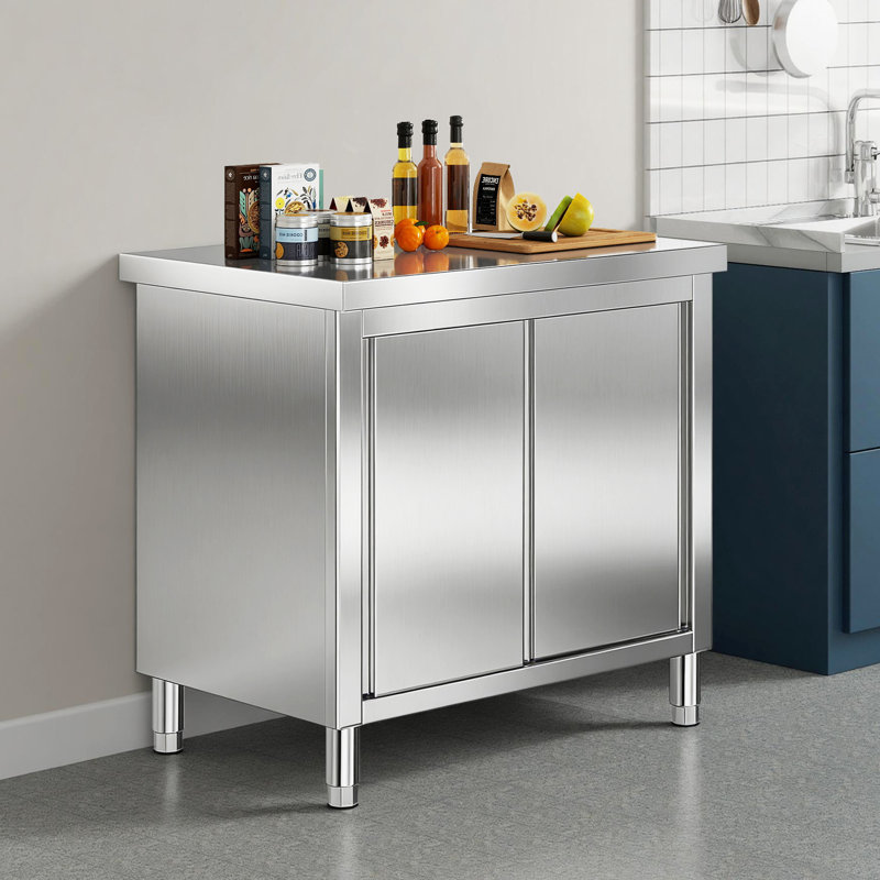 Table de travail 36 po x 24 po x 33,5 po en acier inoxydable avec armoire, armoire de table en acier inoxydable avec portes coulissantes pour le travail de préparation à la maison, au restaurant, au garage et à l'hôtel