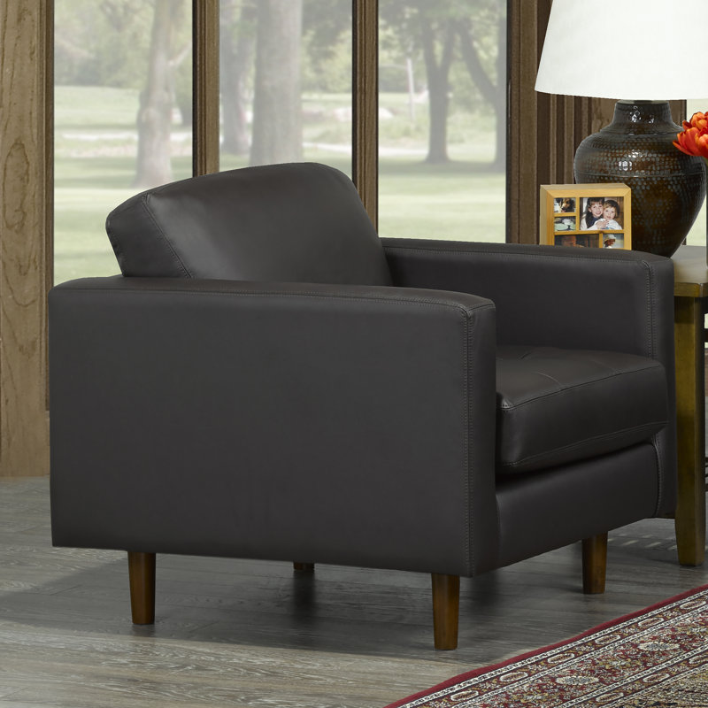 Fauteuil en cuir fleur 37 po Lassen, Cuir véritable brun
