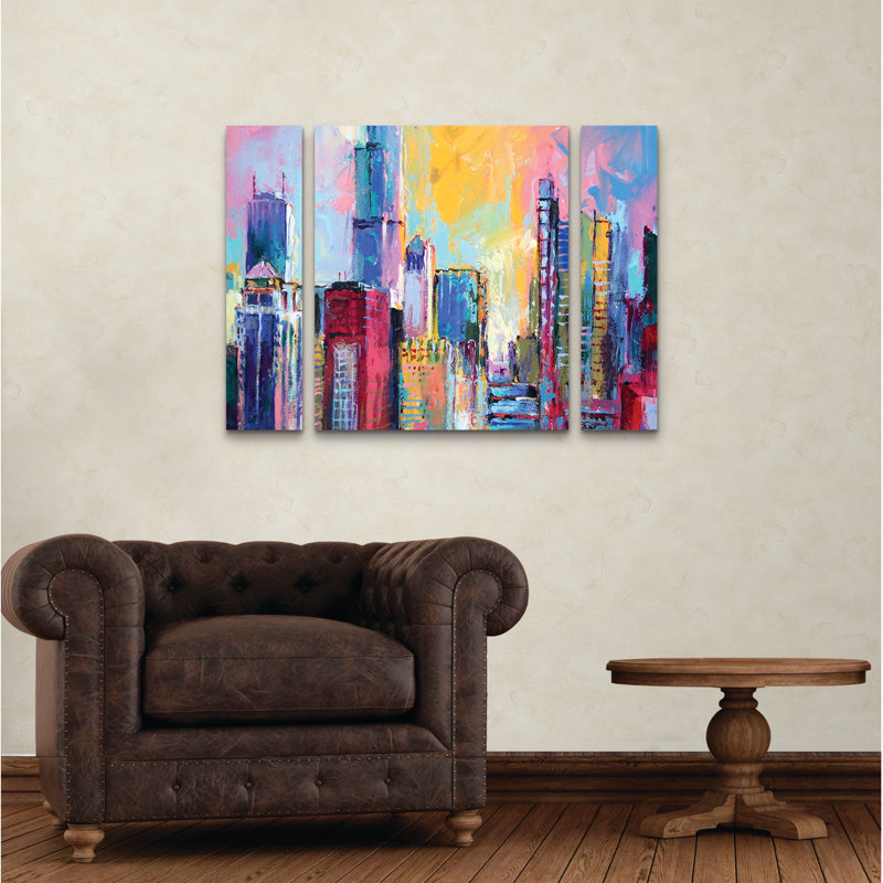 Ensemble de 3 panneaux d'art mural «Chicago 3» Richard Wallich, H 24 po x l 32 po x P 2 po