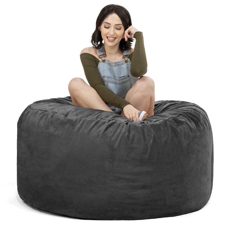 Saxx 4 Foot Round Bean Bag w/ Removable Cover, Black