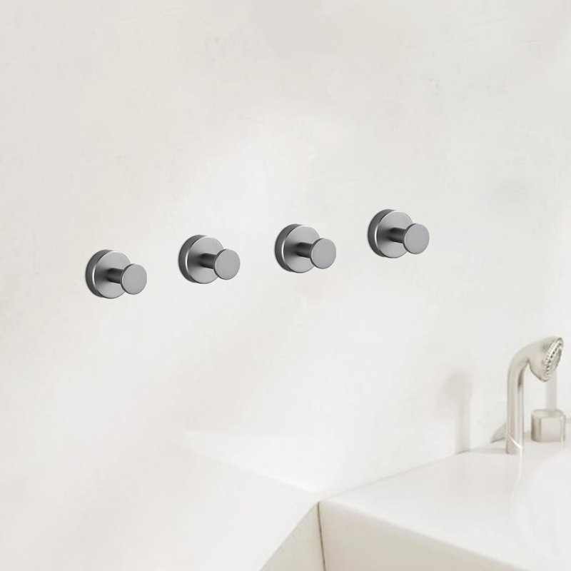 4 Pieces Knob Round Base Wall-Mount Robe/Towel Hook In Gun Gray