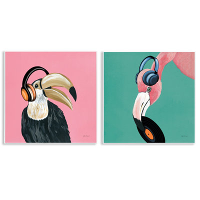 Toucan and Flamingo Musical Pals  2 PC Wall Plaque Art Set by Yvette St. Amant