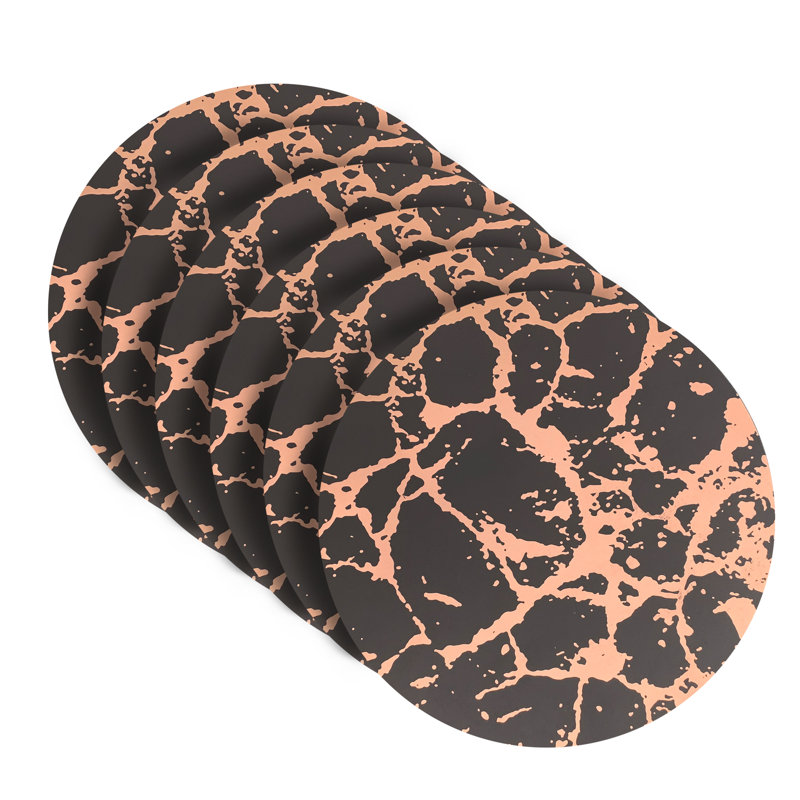 Rose Gold and Black Round Cork Placemats Set of 6