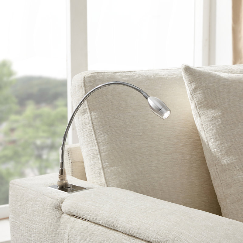 Canapé-lit modulaire coulissant polyvalent avec table rabattable et ports de chargement USB pour la vie, Chenille crème