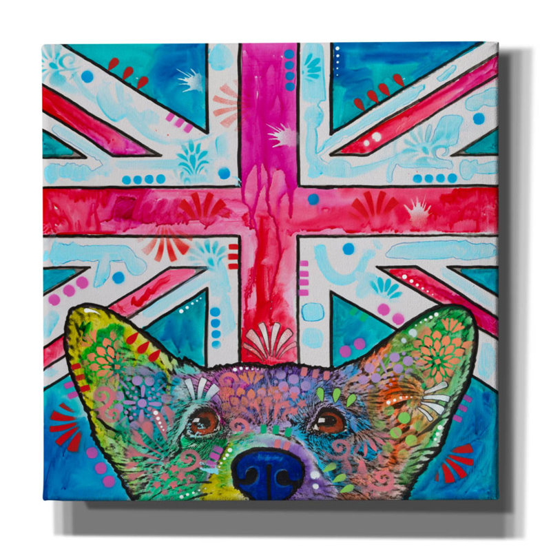 «For Corgi and Country» par Dean Russo, art mural sur toile, H 37 po x l 37 po x P 1,5 po