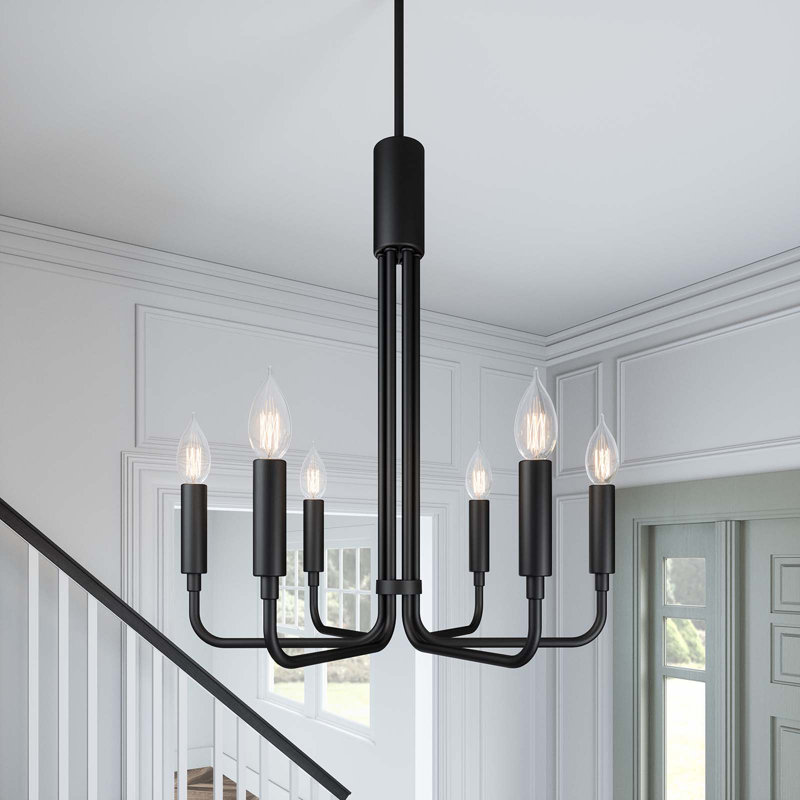 Black 6-Light Chandelier with Ceramic Lamp Holders