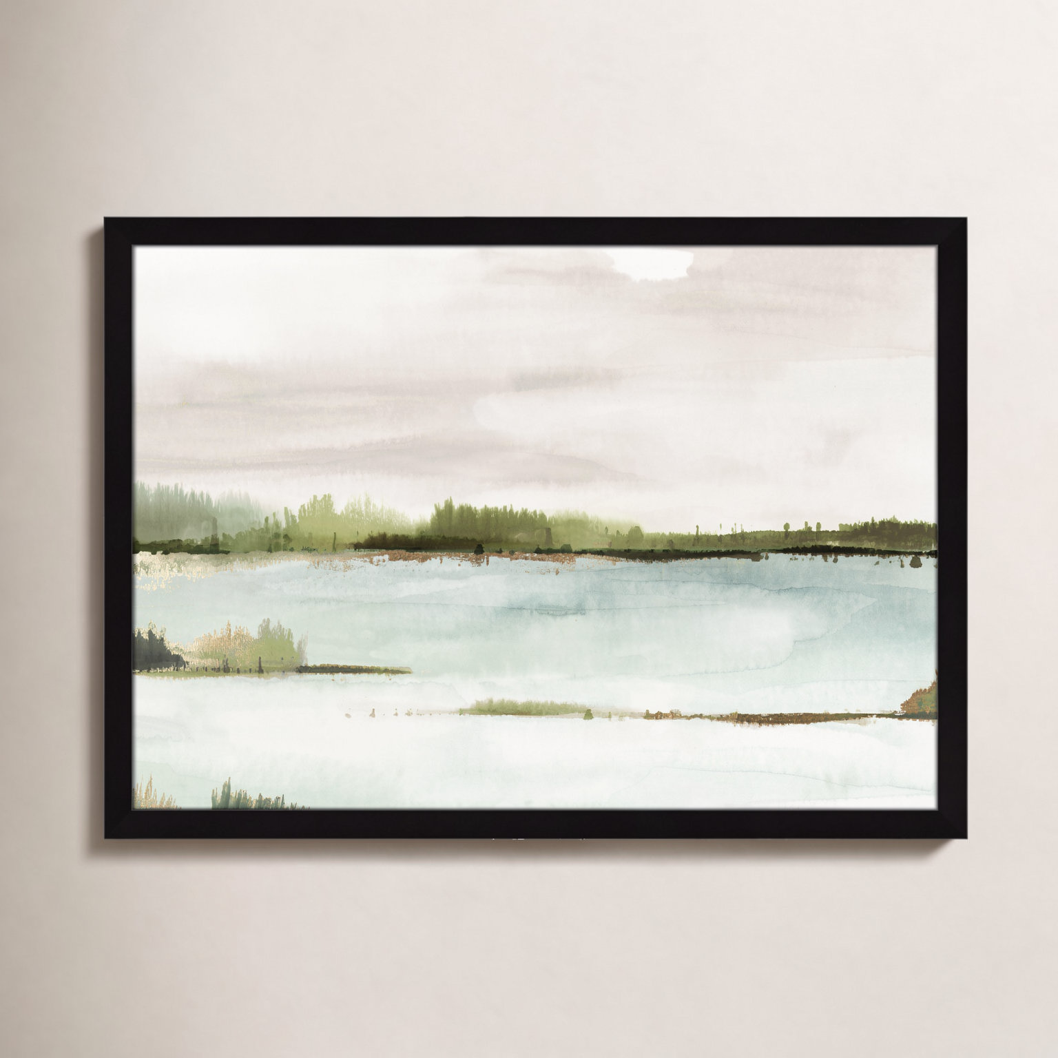 Adamsville "Silent Lake" Painting, Black Framed, 26.5" H x 36.5" W x 1.12" D