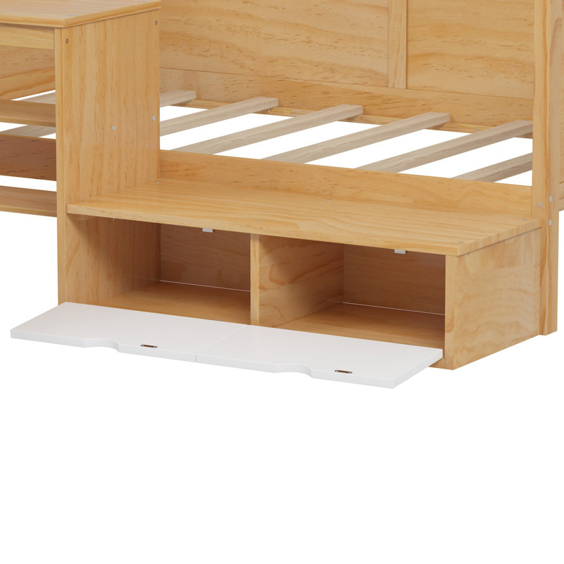 Multi-functional Bed with Study Desk and Matching Stool, Natural