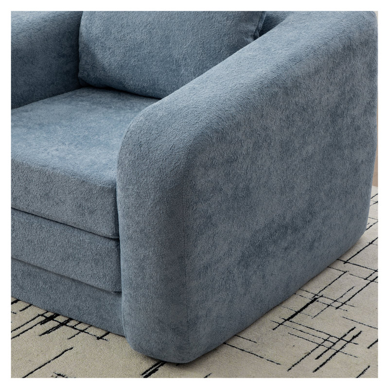 Canapé-lit convertible pliable de 40 po - Fauteuil-lit simple en tissu chenille avec accoudoirs, dossier et coussin assorti pour petit dortoir, bleu clair