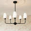 5-Light Black Chandelier with White Fabric Shades – Adjustable Pendant Lighting for Dining Room, Bedroom & Living Room-1093347068