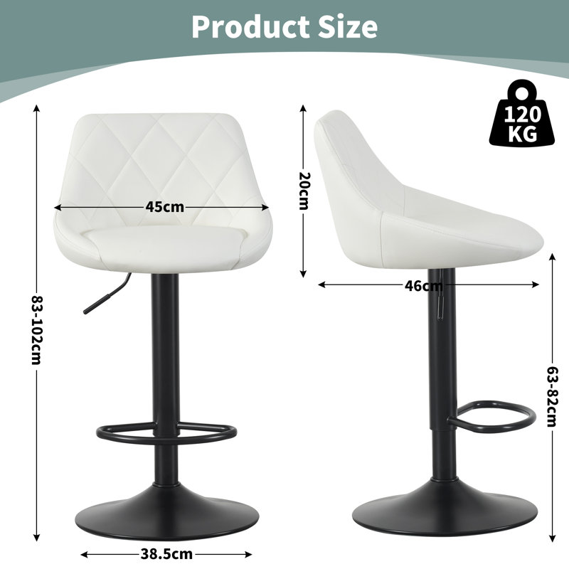 Swivel Faux Leather Adjustable Height Bar Stool, Cream