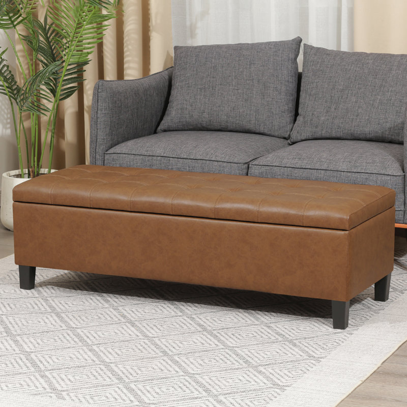 Banc de rangement en simili cuir Loggins, Marron clair