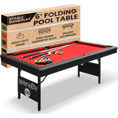 SLPLTB76RD – Serenelife 76" Portable And Foldable Pool Table With Accessory Kit (Red)