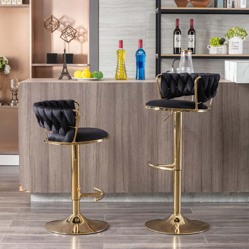 Tabourets de bar, avec repose-pieds chromé et base pivotante en velours