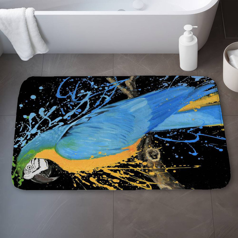 Blue macaw parrot Bath Mat with Non-Slip Backing - Quick Dry Memory Foam Bathroom Rug - Absorbent - Modern Plush Spa-Style - Machine Washable