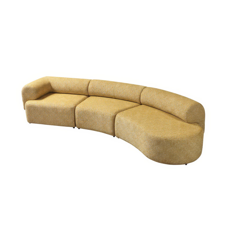 Canapé modulaire courbé moutarde à trois pièces avec coussins décoratifs Mustard Boucle
