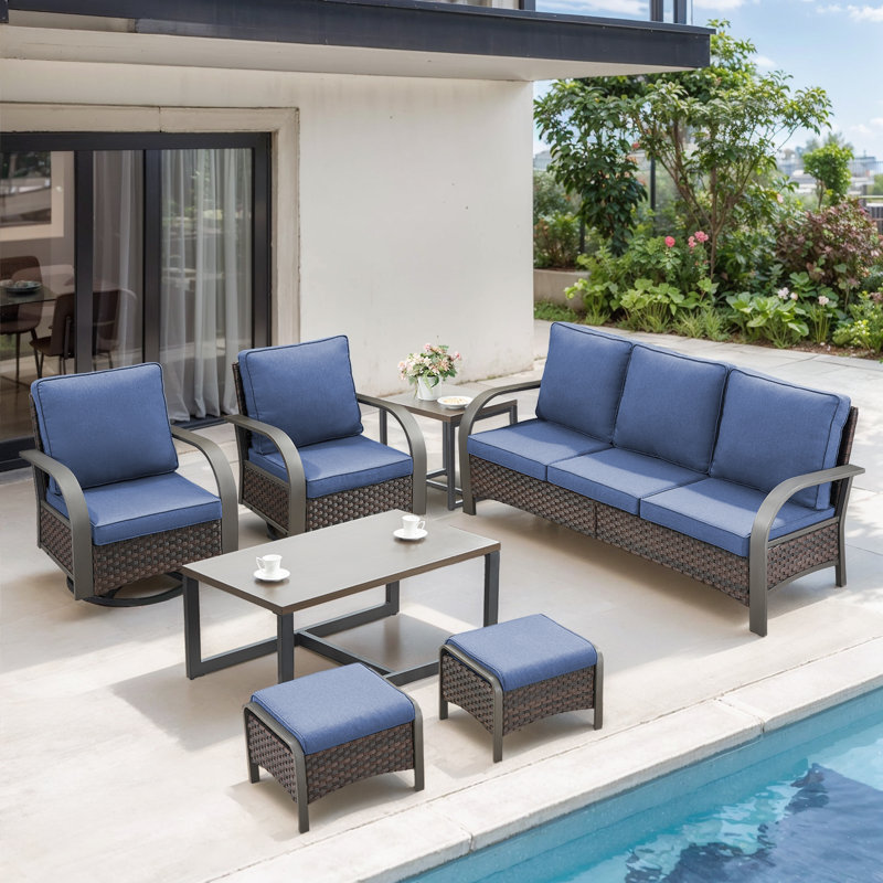 Ensemble de meubles d'extérieur 6 pièces avec chaises pivotantes Bobra, Bleu