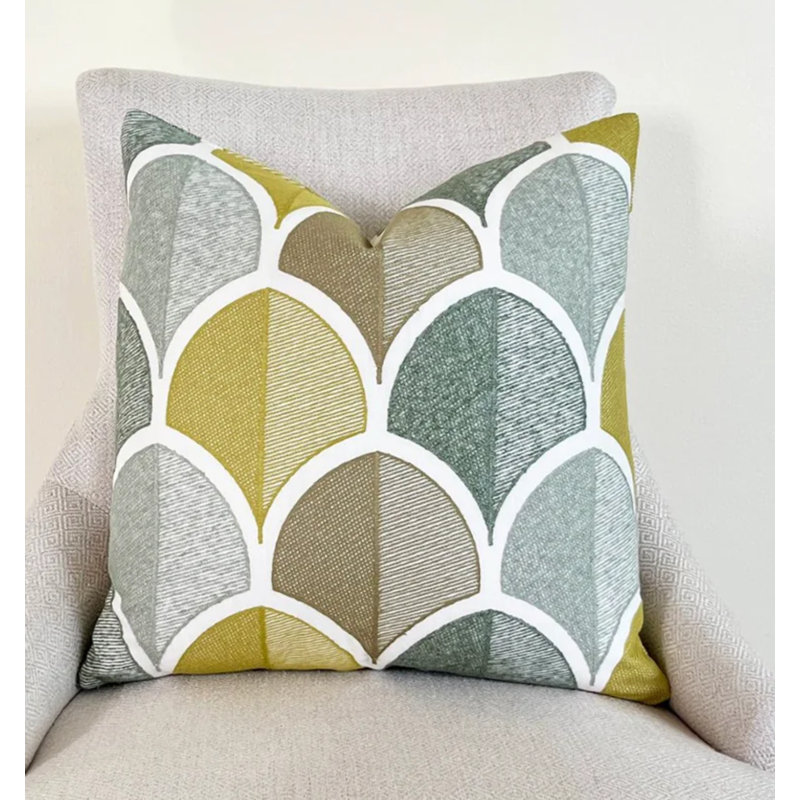 Housse de coussin en lin brodé, Vert, H 22 po x l 22 po