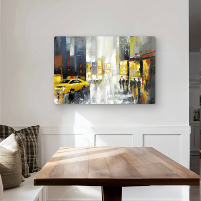 Rainy Busy Street - Office Car Metal Print | Home Decor