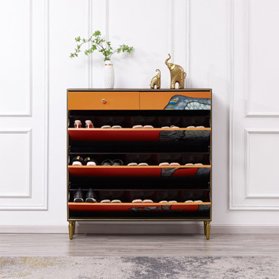 Rangement à chaussures peint éléphant orange