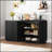 4-Door Fluted TV Stand With Power Outlet, Handleless Wave Design Entertainment Center, Adjustable 3-Tier Storage Cabinet-1986259122