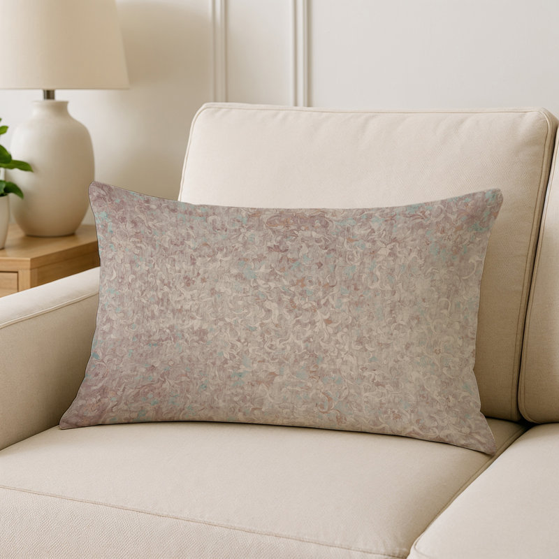 Coussin décoratif intérieur et extérieur Modern, Beige / rose / ivoire abstrait, Rectangle H 20 po x l 14 po