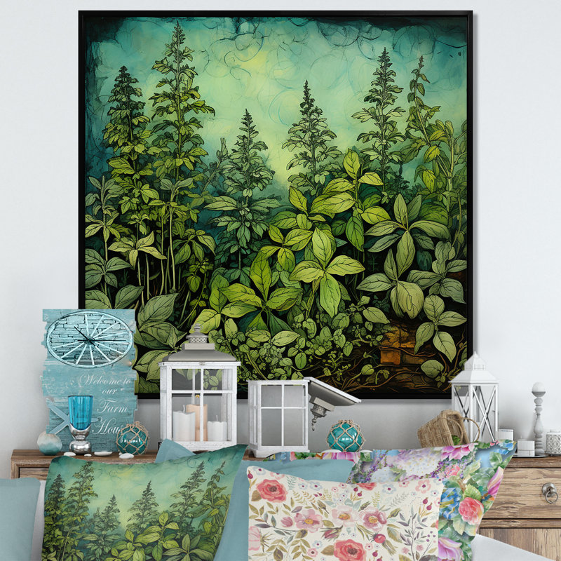Herbes, origan, teintes 3 - Art floral, Cadre flottant noir, H 16 po x l 16 po x P 1 po