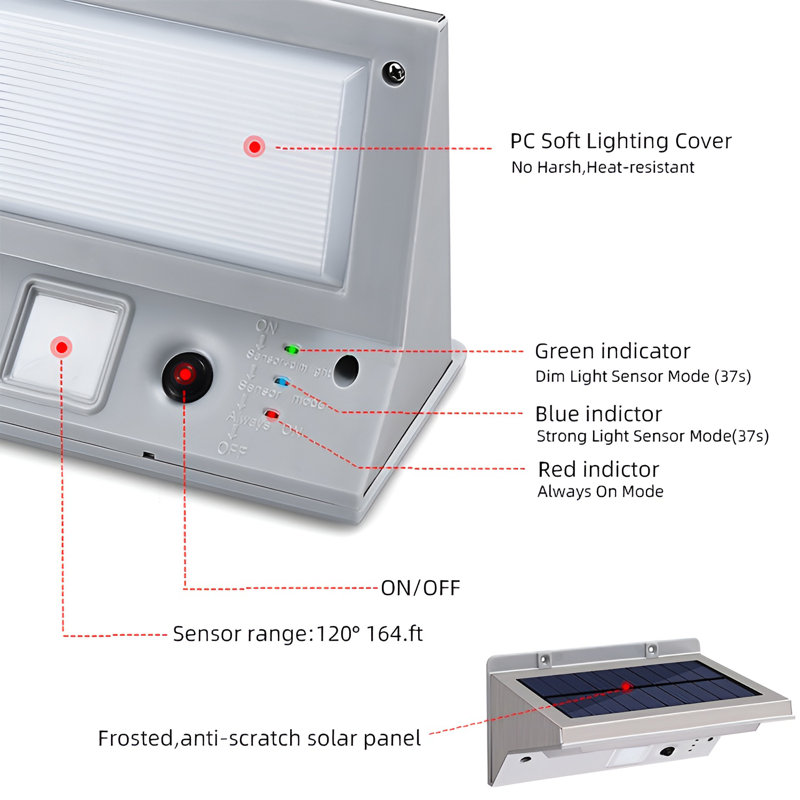 Solar Powered Outdoor Wall Light with Motion Sensor 6000K