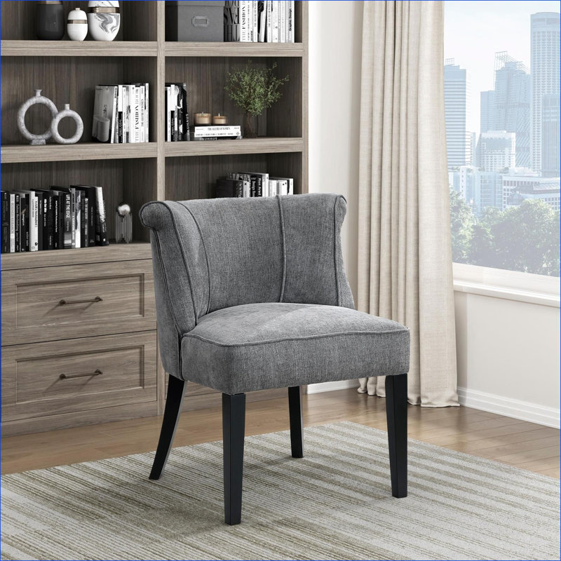 Fauteuil d'appoint rembourré gris anthracite Modern, siège rembourré en mousse à dossier incurvé avec pieds espresso brun foncé pour le salon